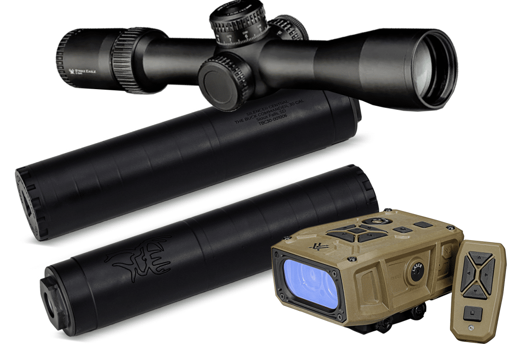 Silencer Central Banish Buck 30, Vortex Strike Eagle 3-18x44mm, Vortex Impact 4000