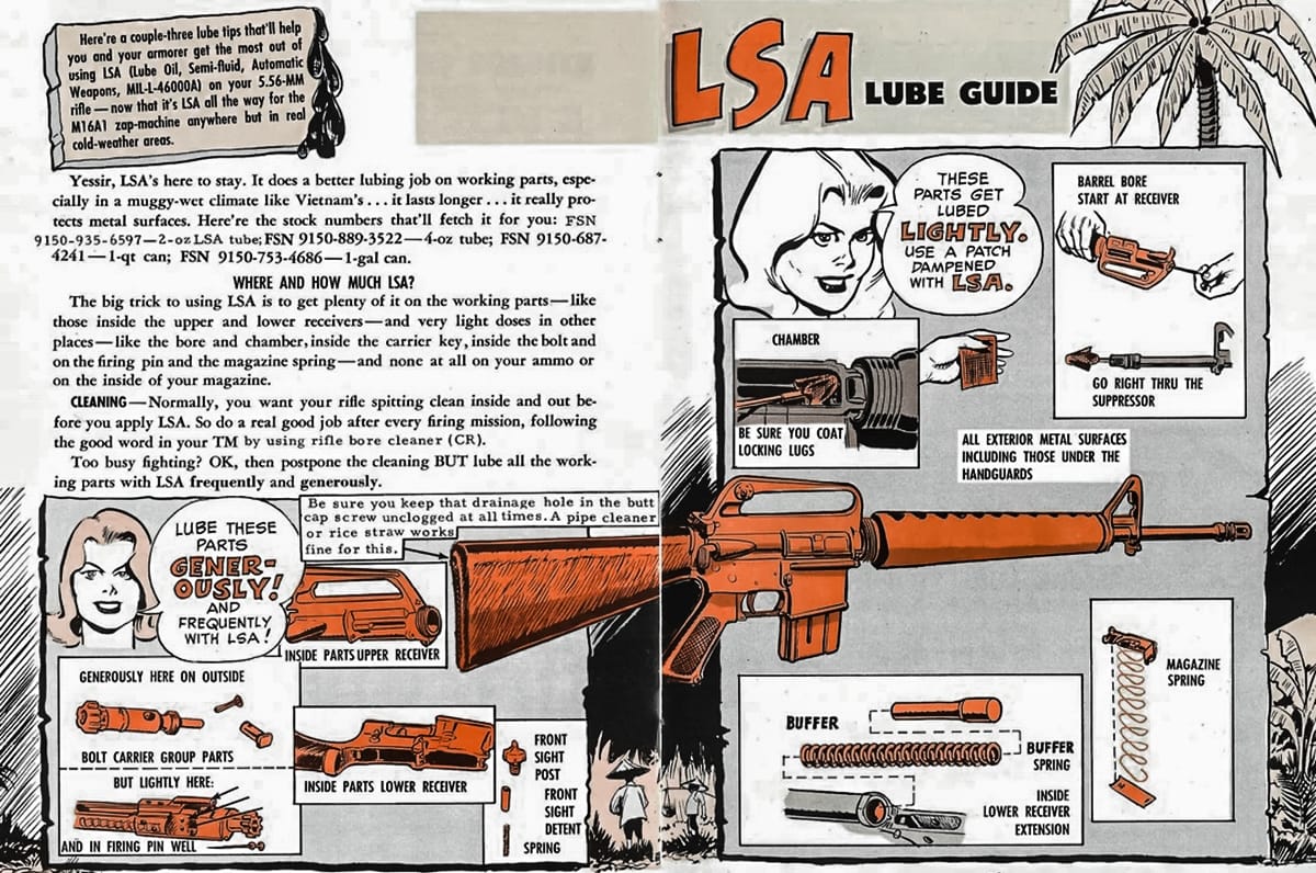 M16 comic book maintenance manual distributed to soldiers in the Vietnam War for the M16A1 and 5.56 cartridge