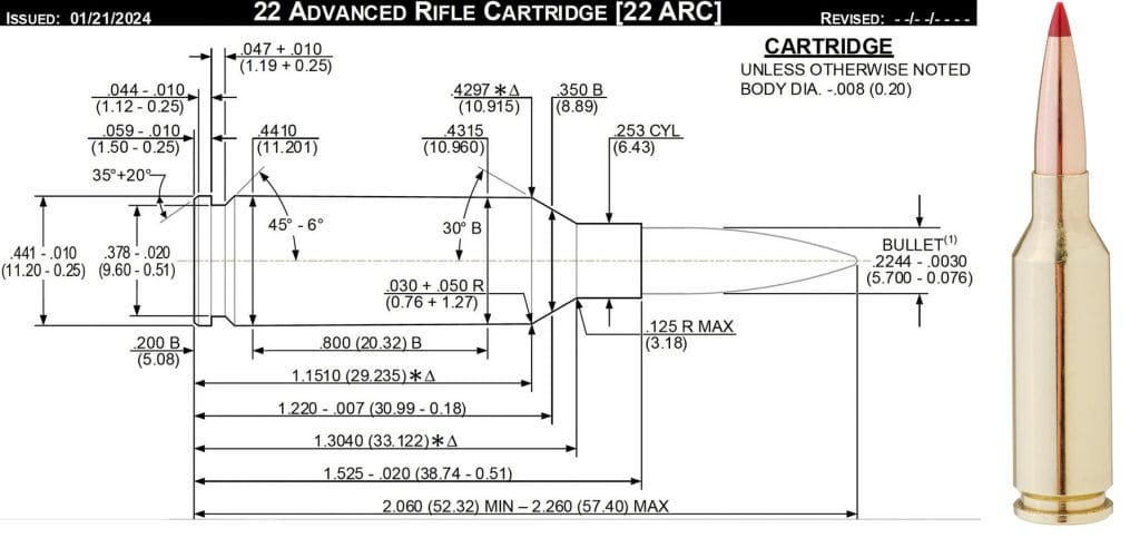 22 arc rifle cartridge design