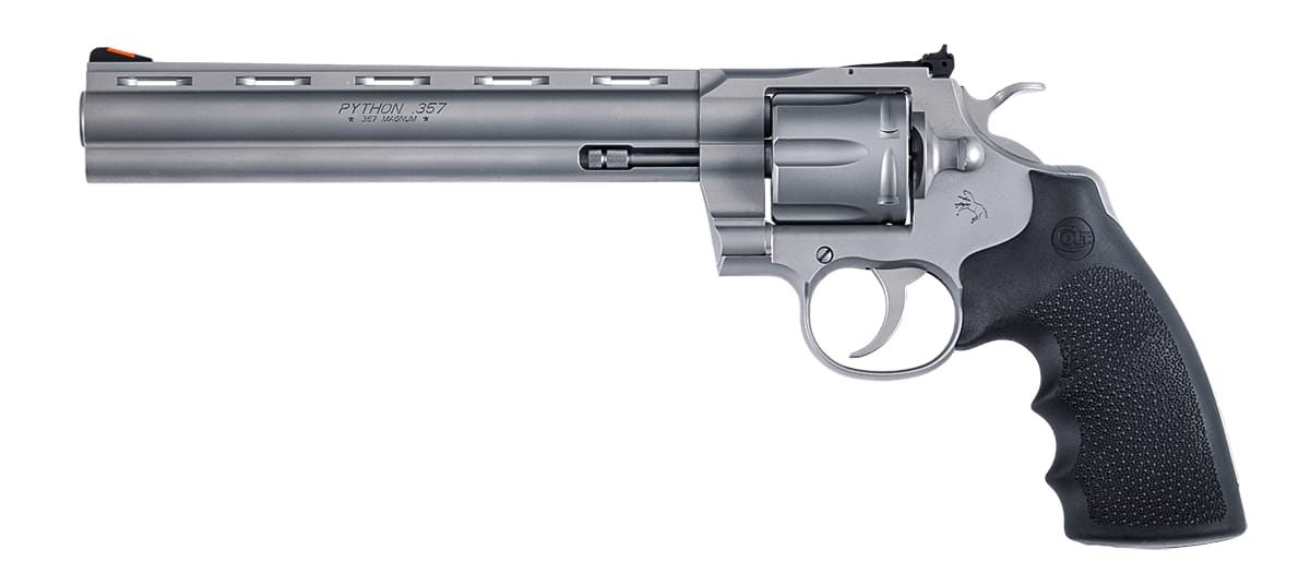 Colt Python revolver in .357 Magnum with an 8-inch barrel.